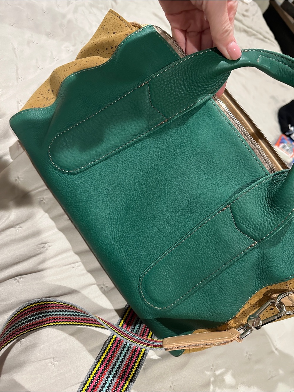Consuela Green Teal City Satchel with Striped Strap - Picture 4 of 13